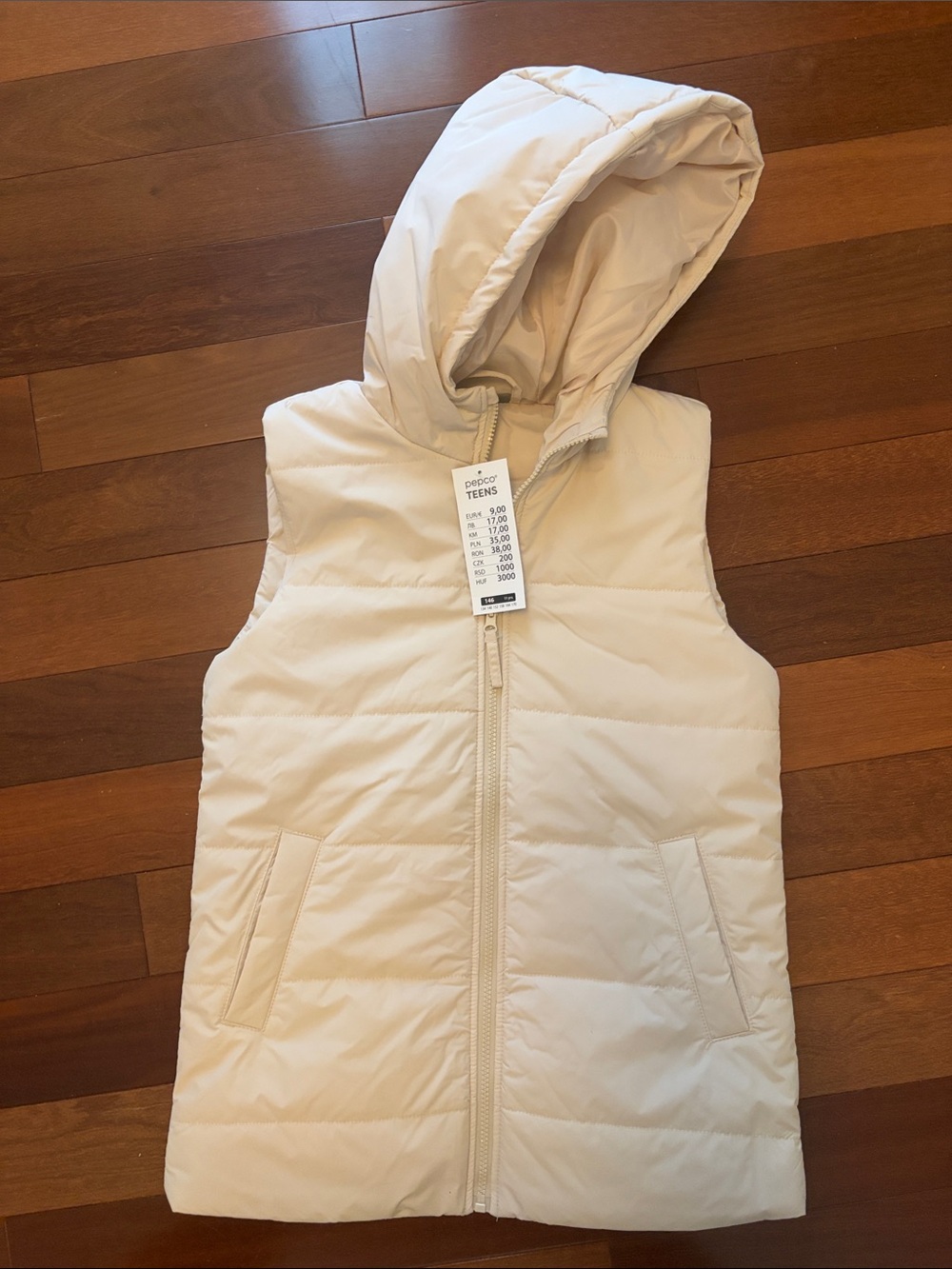 Cream Hooded Quilted Puffer Vest